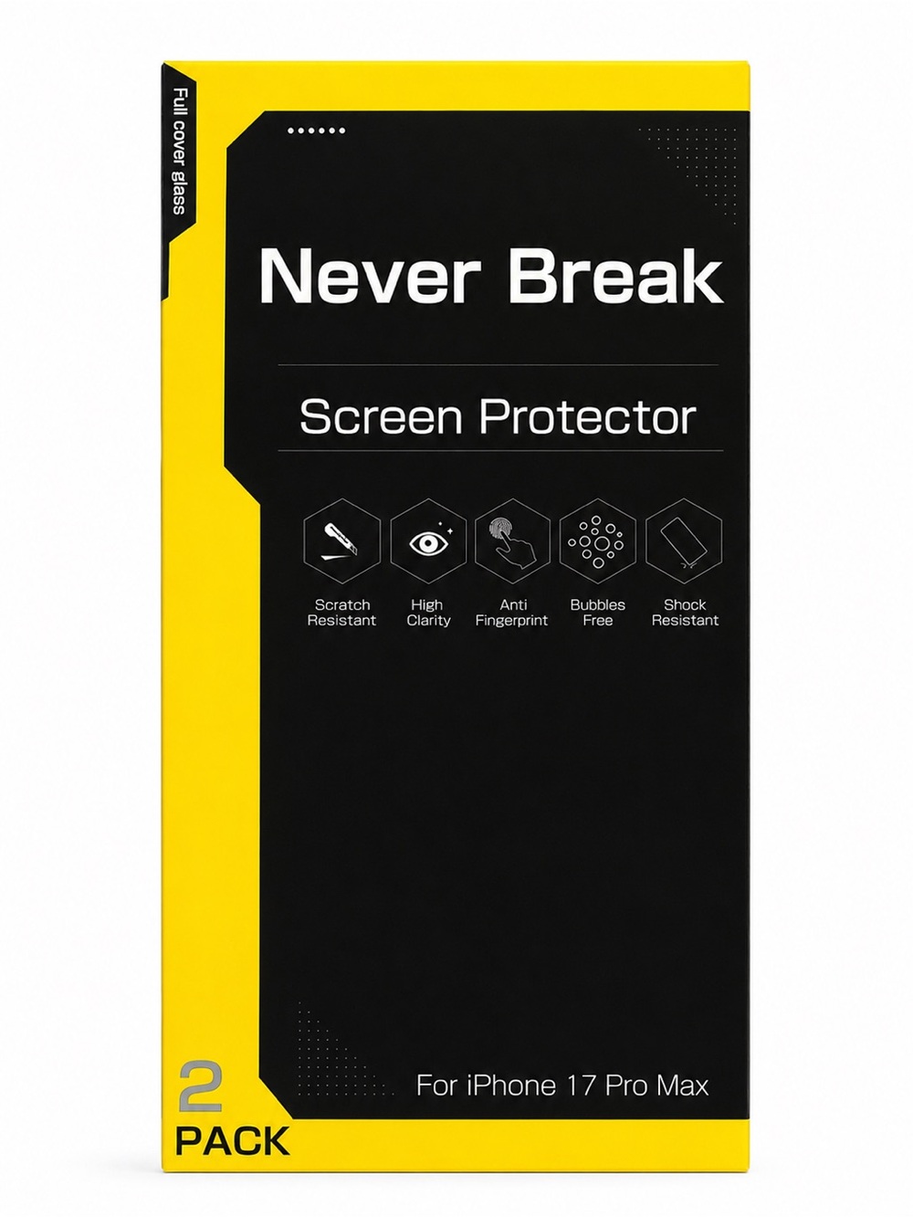 Never Break iPhone 17 Pro Max Screen Protector 2-Pack Tempered Glass